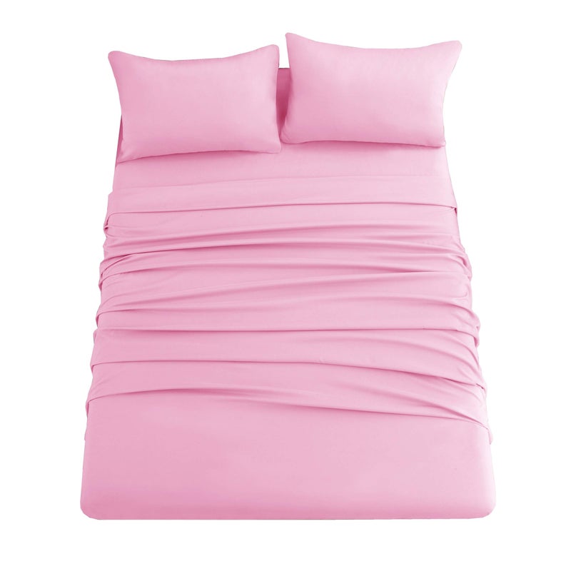 Ghooss Pink Bed Sheet Set with Deep Pocket,Super Soft Microfiber Bedding-Breathable,Warm,Wrinkle,Fade Free,4 Piece Bedding Sheet Sets(Queen,Pink) - Image 1